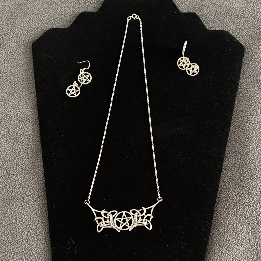 Sterling silverPentacle Necklace and Earring Set